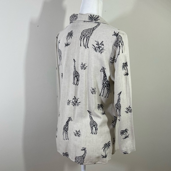 Michael Taylor sz med blazer lightweight rayon/linen blend natural / black print - Picture 9 of 12